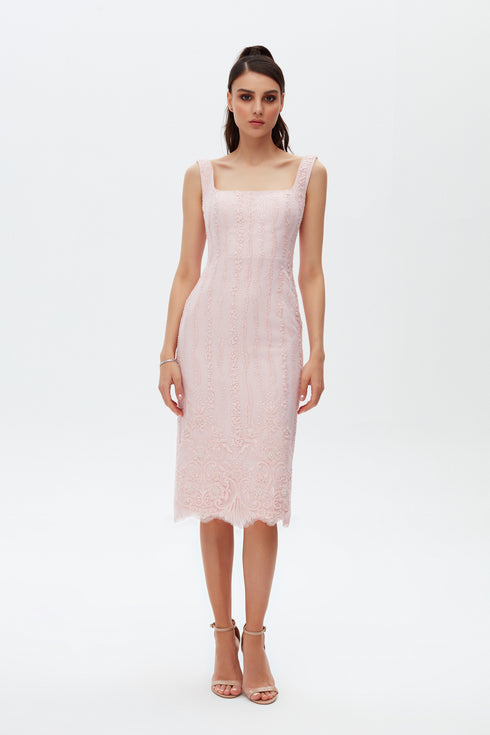 ELEGANT LACE PENCIL MIDI DRESS